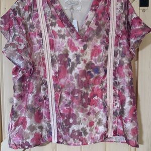 Cupio Floral V-Neck Women Top Size 2X NWT
